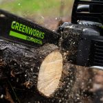 greenworks chainsaw in action up close