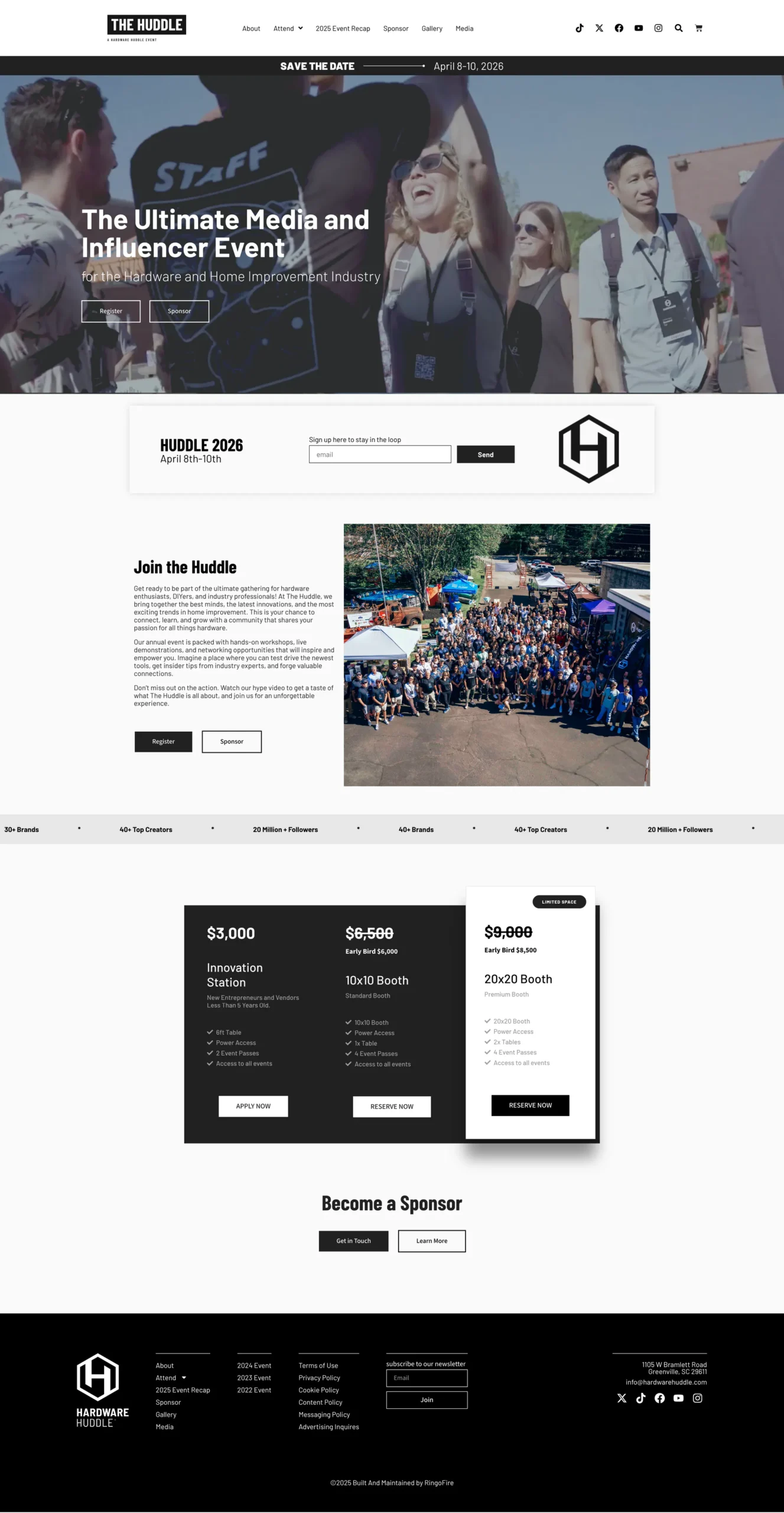 The Huddle Event web development in Greenville, SC